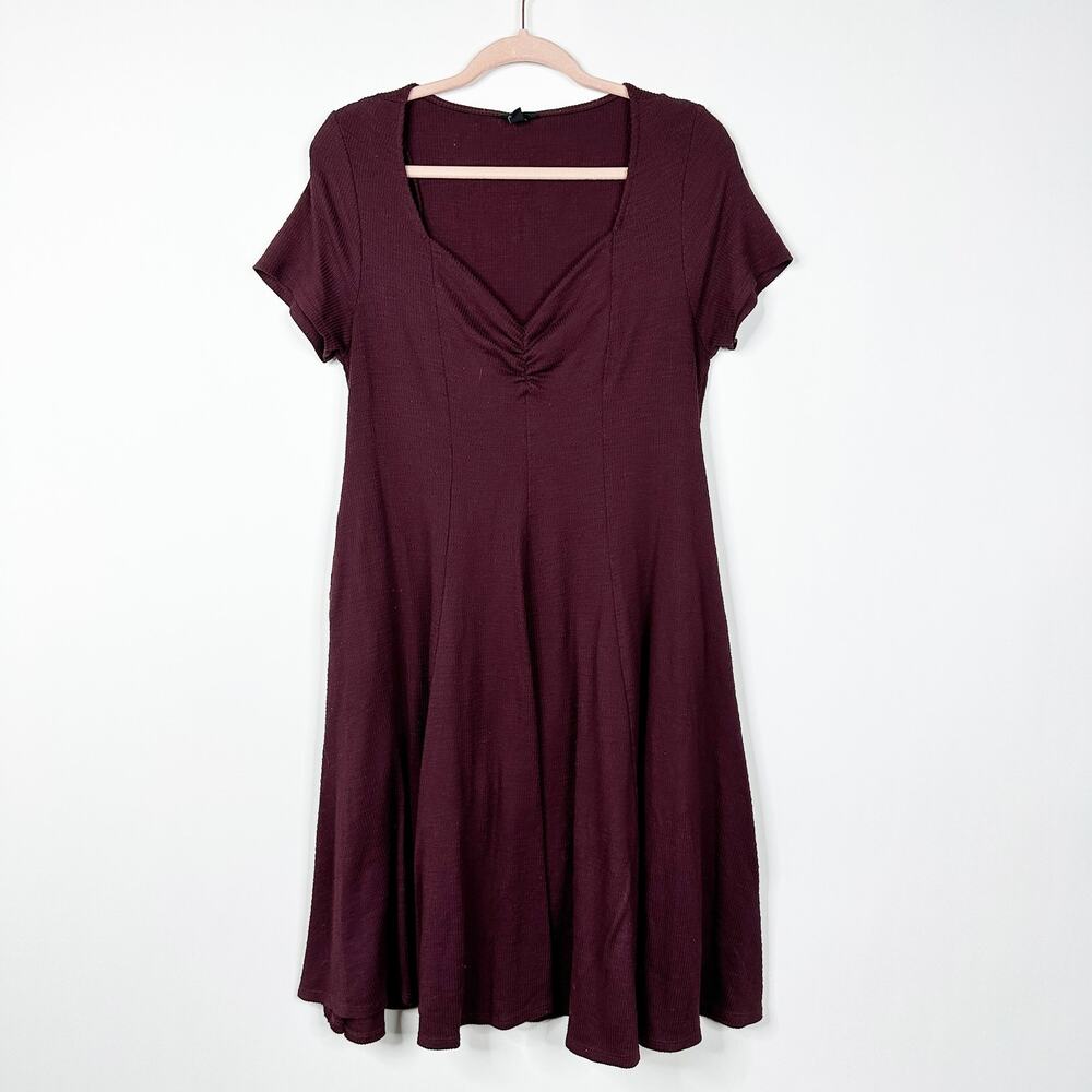 2/$30 Torrid Mini Slub Rib Fluted Dress M/L Winetasting Ruched Sweetheart #7569 - Picture 4 of 16